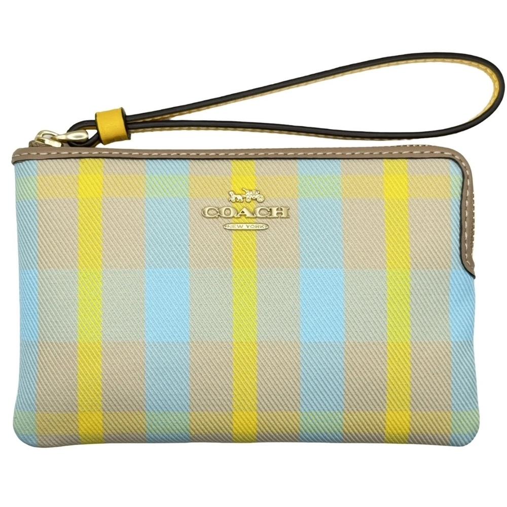 Coach Women's Plaid Corner Zip Wristlet Pouch Wallet Purse NWT